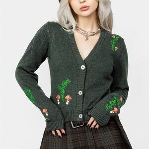 Disturbia Small Fable Cardigan Green Knit Button Mushroom Woodland Cottagecore